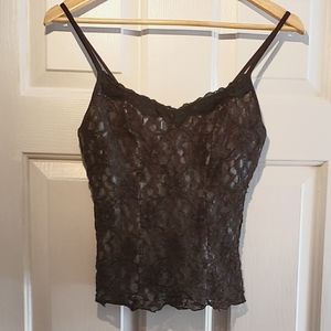 Brown Lace covered cami with blue satin lining, size M
